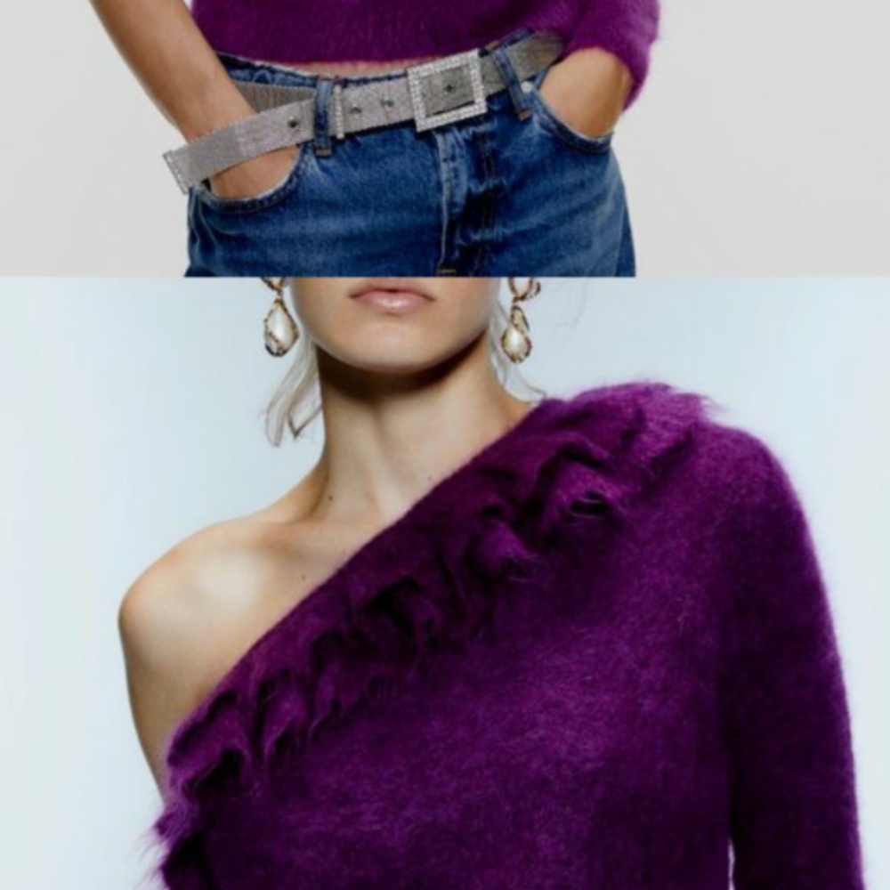 ZARA Purple Mohair One Shoulder with Ruffle Top